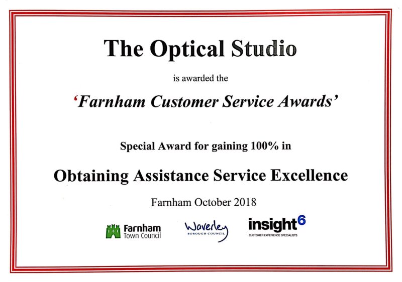 Optical Studio Customer Service Award Farnham